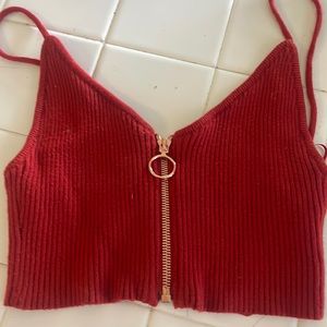 For Love And Lemons Red Ribbed Crop Top